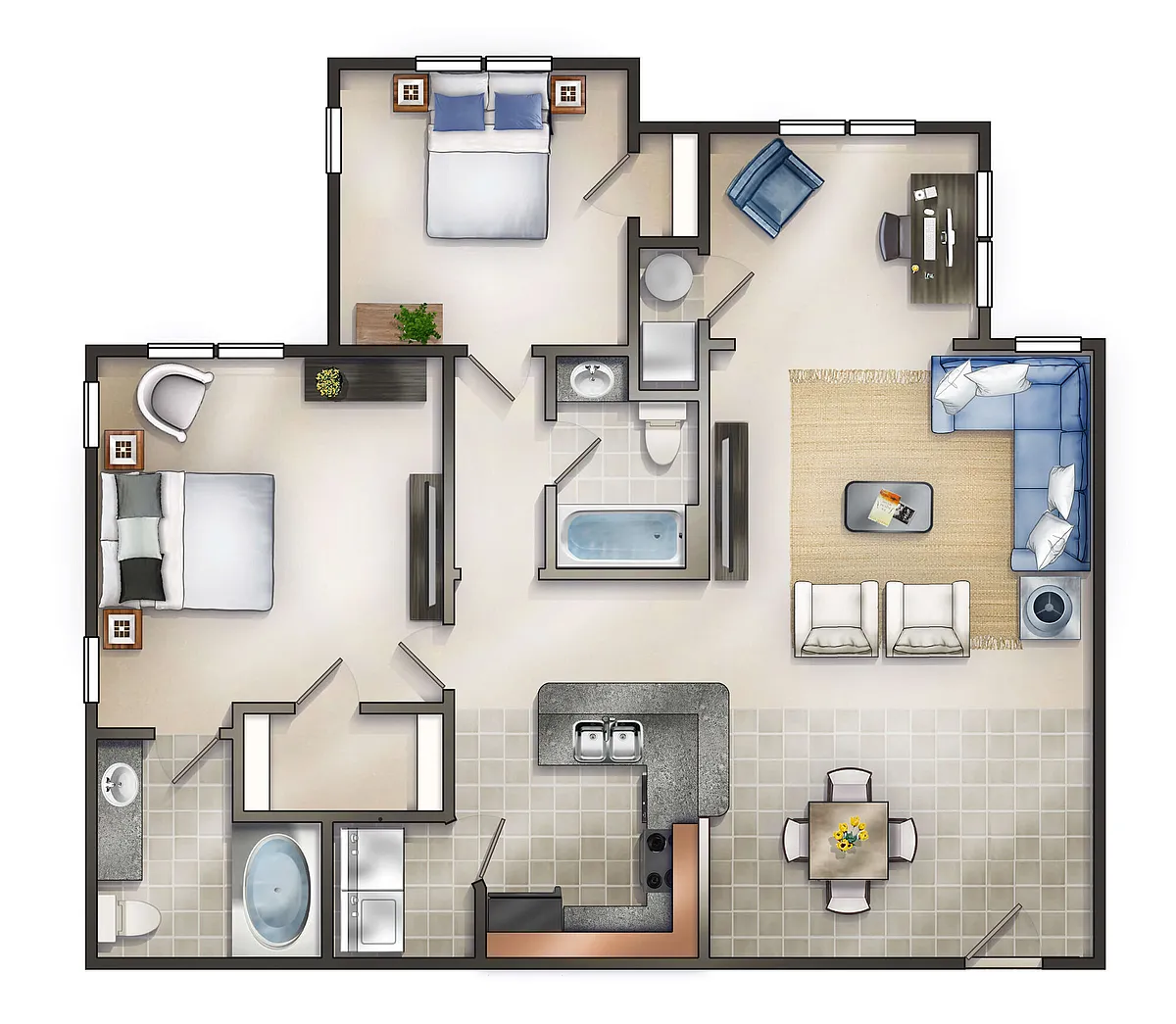 Floor plan Two Bedroom Sunroom