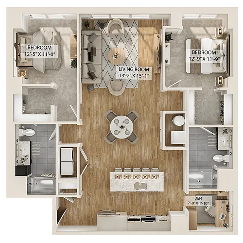 Floor plan 2 Bed/2 Bath Den-B4D