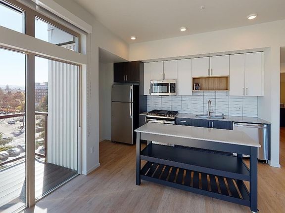 Modern kitchens outfitted with stainless steel appliances and quartz countertops with custom cabinetry.