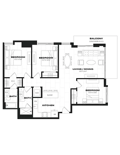 Floor plan 3 Bed/2 Bath-D1.1