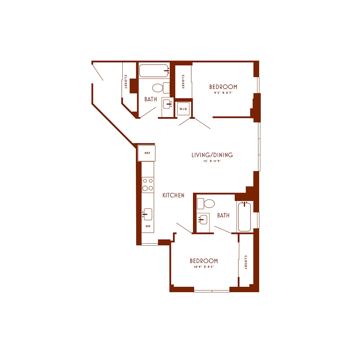 Floor plan 2 Bed/2 Bath-D1