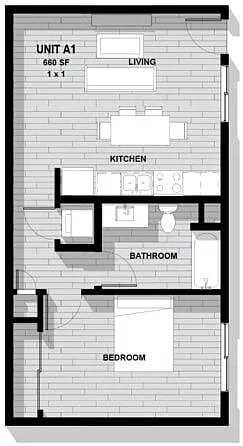 Floor plan One Bedroom, One Bath