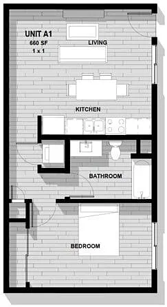 Floor plan One Bedroom, One Bath