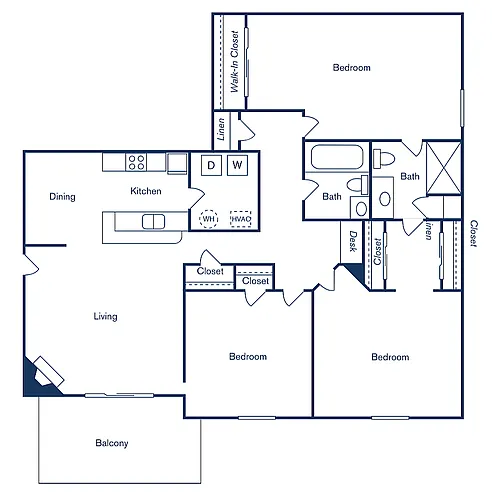 Floor plan 3 Bedroom, 2 Bath (1,321 sqft.)