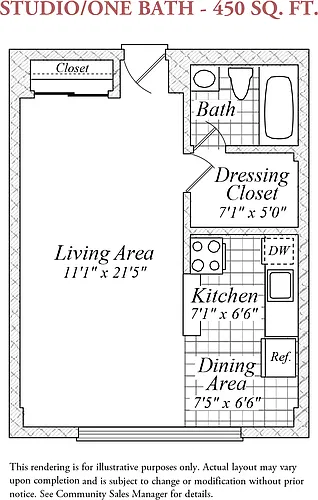 Floor plan Studio/one bath