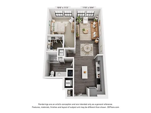 Floor plan 1-Bedroom 1-Bathroom | 725 sqft