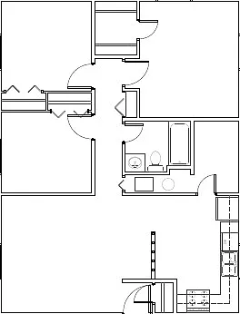 Modern floor plan showcasing 2 bedrooms, a well-appointed kitchen, and a comfortable living area. Modern floor plan showcasing 2 bedrooms, a well-appointed kitchen, and a comfortable living area.