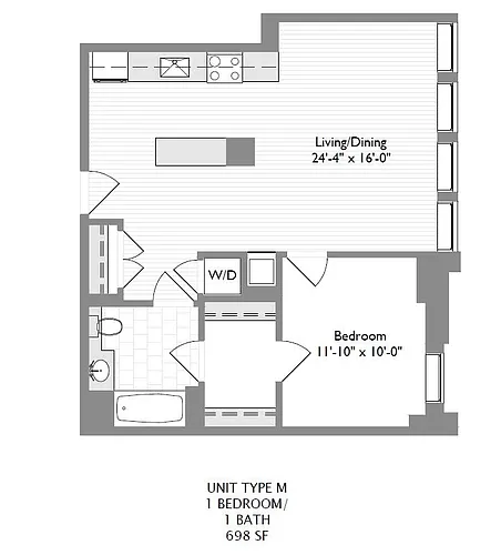 Floor plan 1-Bedroom 1-Bathroom | 698 sqft