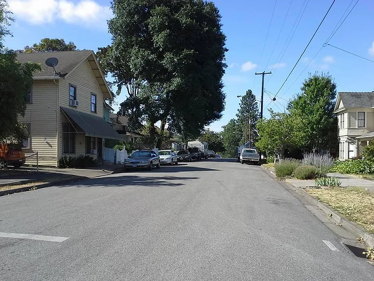 Mill Street, view from the corner. We have the biggest shade trees :-)