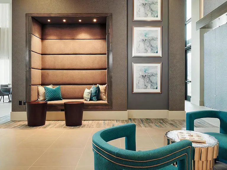 Lobby with Fireplace and Cozy Seating Alcove