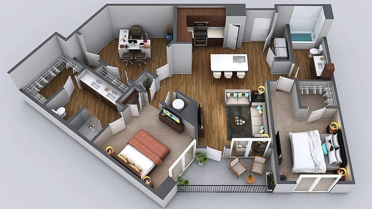 Floor plan 2 Bedroom 2 Bath Den