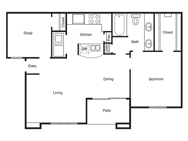 Floor plan 1 Bed, 1 Bath C (60% Income Restricted)
