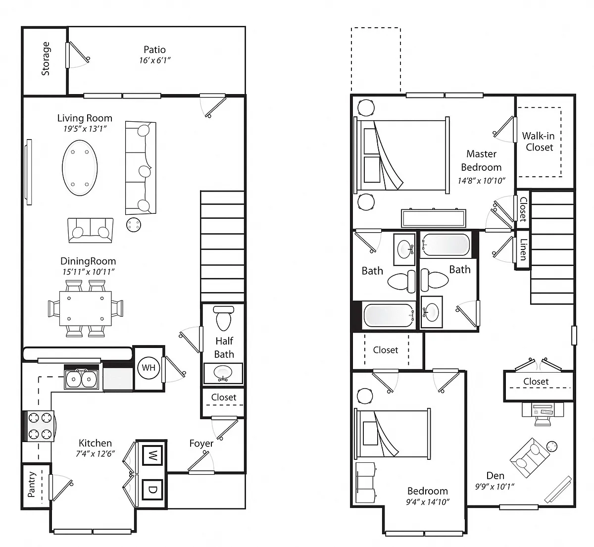 Floor plan Two Bedroom Two and a Half Bathroom