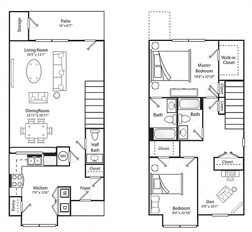 Floor plan Two Bedroom Two and a Half Bathroom