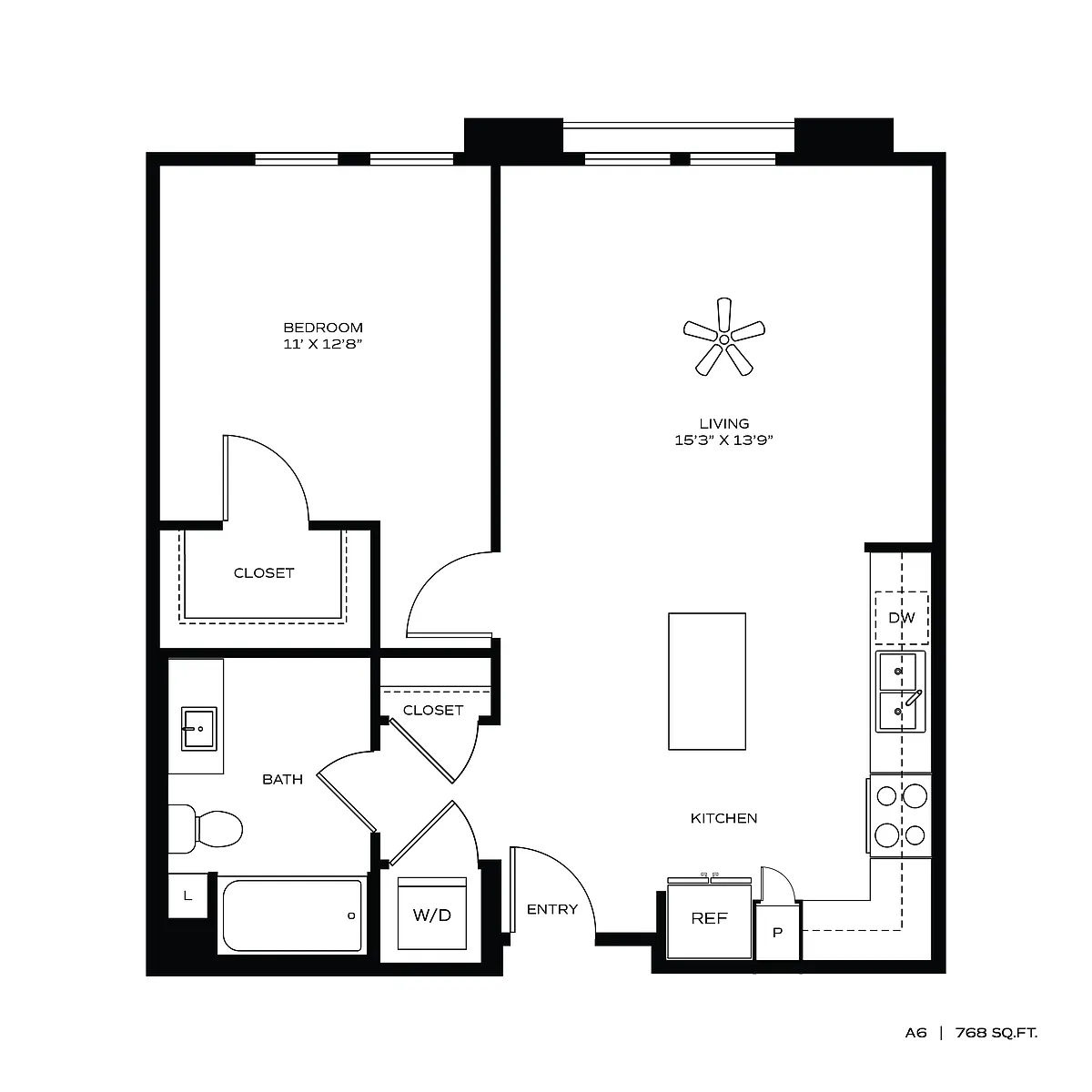 Floor plan 1BR/1BA A6