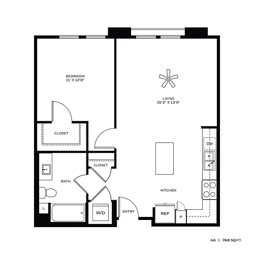Floor plan 1BR/1BA A6