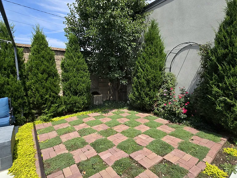 Landscaped yard with water features
