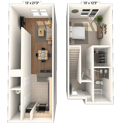 Floor plan Dual Level 1x1 829-1084 SF