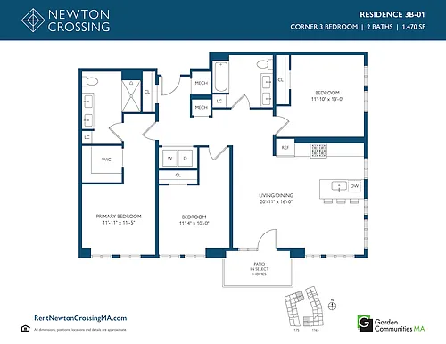 Floor plan Corner Three Bedroom Apartment 3B-01