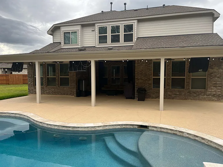 44' covered patio
18,000 gallon pool 
10 person hot tub
3 feet to 9 feet deep