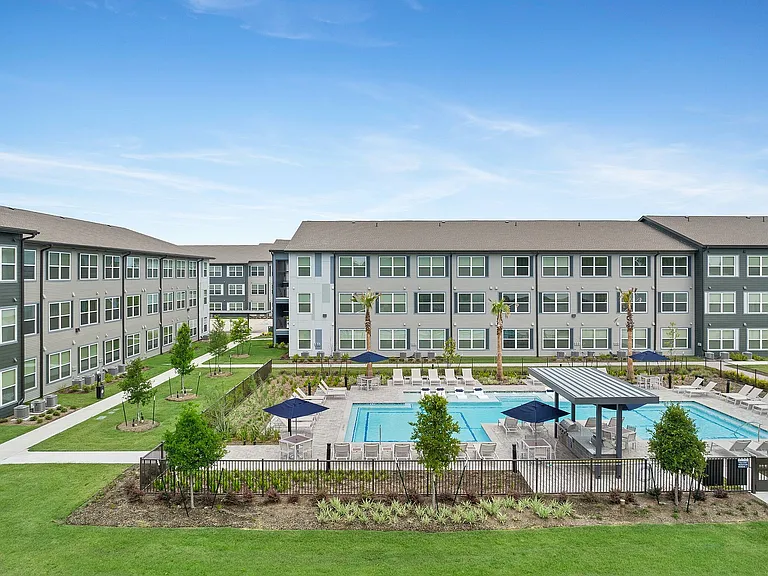 Community overlooking pool