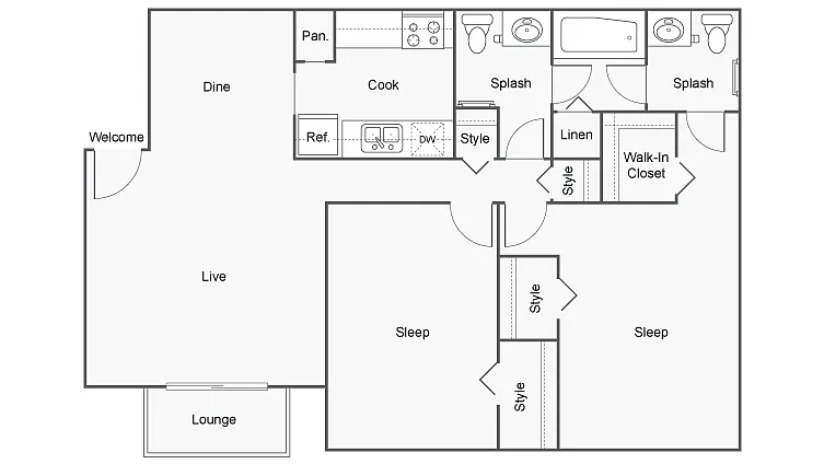 Floor plan 2 Bed 1.5 Bath
