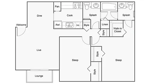 Floor plan 2 Bed 1.5 Bath