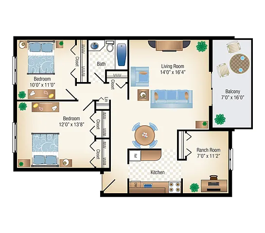 Floor plan GARDEN 2 Bed 1 Bath