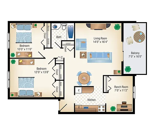 Floor plan GARDEN 2 Bed 1 Bath