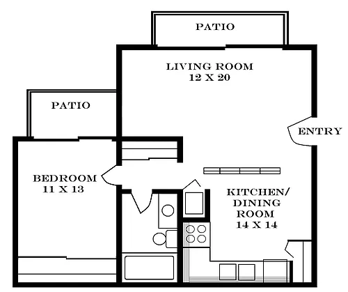 Floor plan 1 Bedroom 712 SF