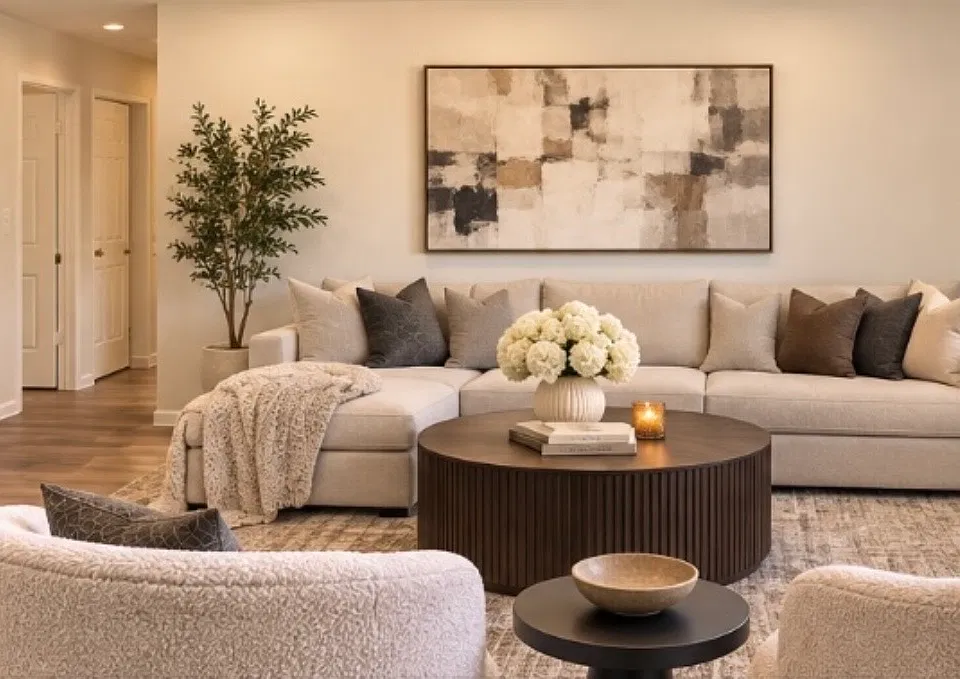 The great room that was staged, the tenant can get an idea how to place the furniture as well