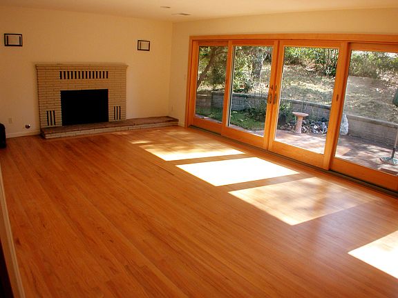 Living room with big sliders off of patio