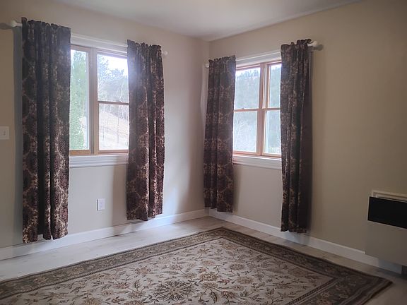 Bedroom has two windows and a large area rug.