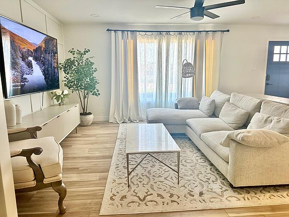 Cozy living room with oversized TV