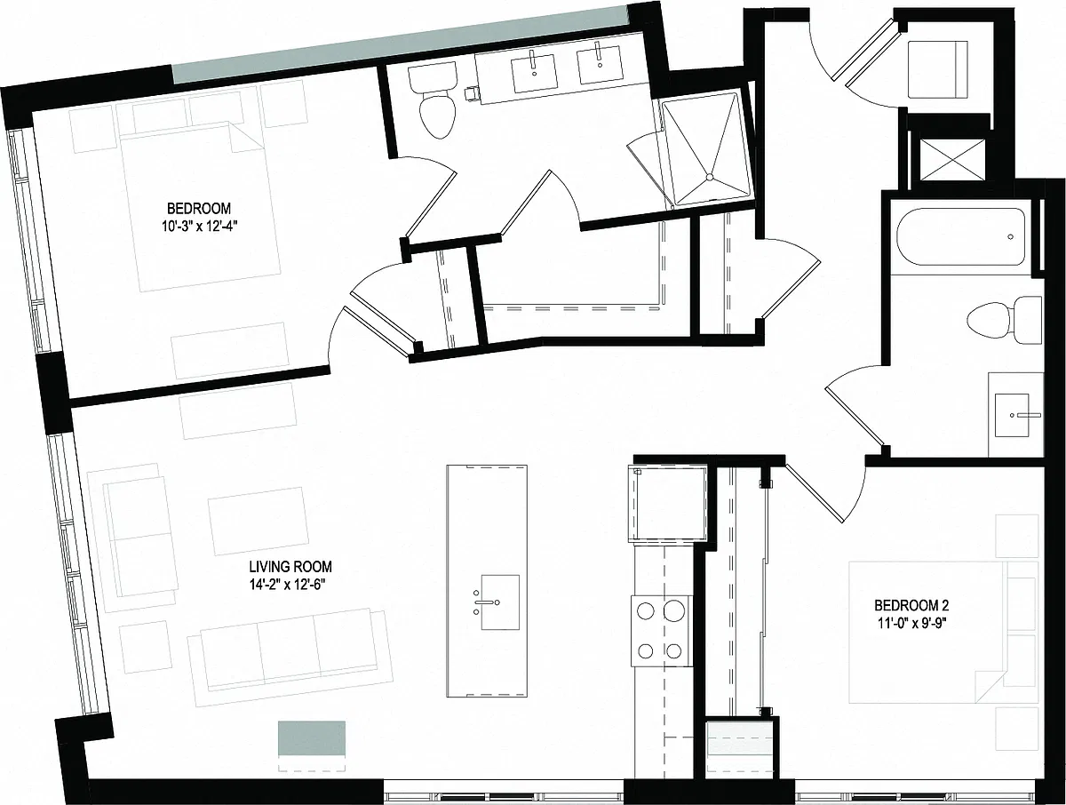Floor plan Two Bedrooms/Two Bathrooms (C09)