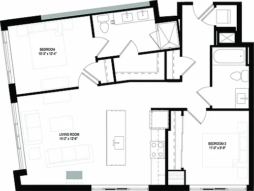 Floor plan Two Bedrooms/Two Bathrooms (C09)