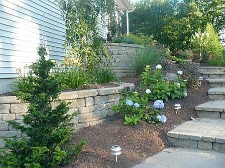 Retaining walls with flower beds