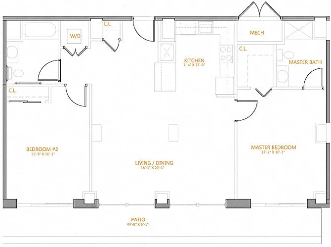 Floor plan 2 Bed/2 Bath-7J