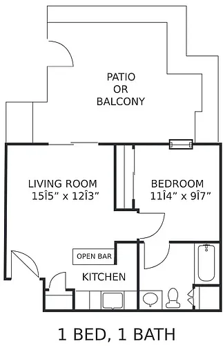Floor plan 1Bed/1Ba-Up (A)