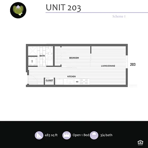 Floor plan Open 1 Bed