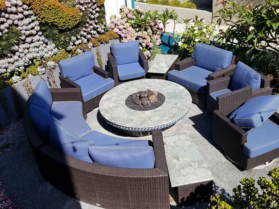 Front patio with firepit and succulent wall