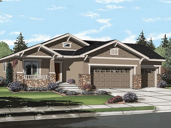 3-car with stucco and stone porch stone and railing