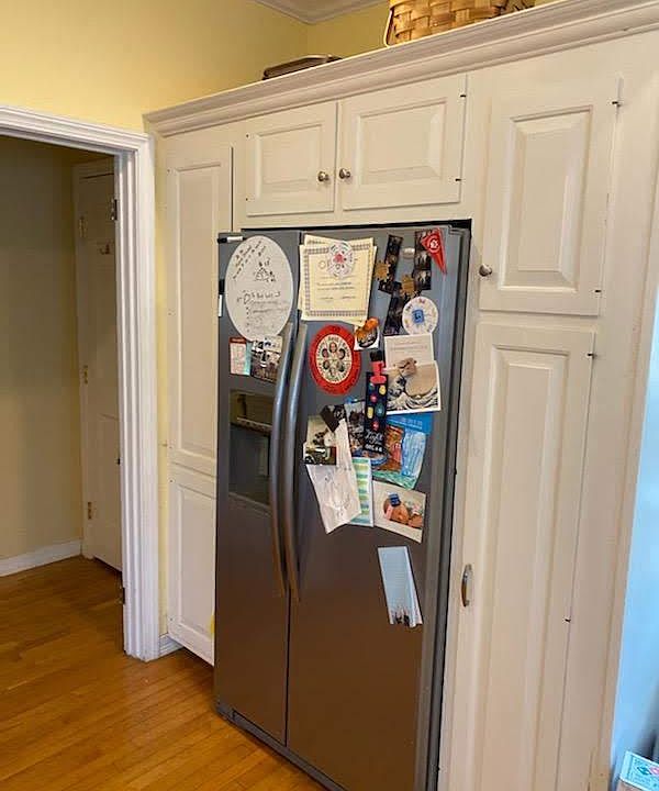 Stainless Steel refrigerator with custom cabinets
