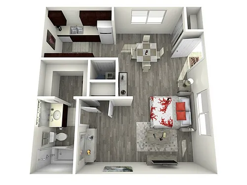 Floor plan Studio, 1 Bath (80% Income Restricted)
