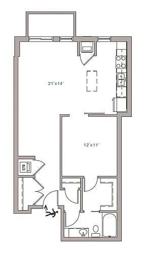 Floor plan 1 Bed 1 Bath H -1800