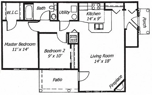 Floor plan 2 Bedroom 1 Bath
