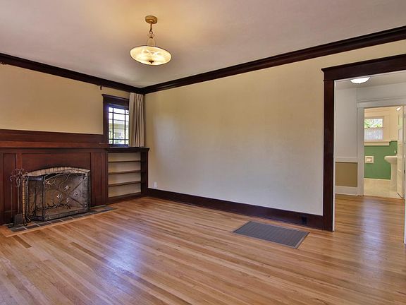 Living room with view of bathroom