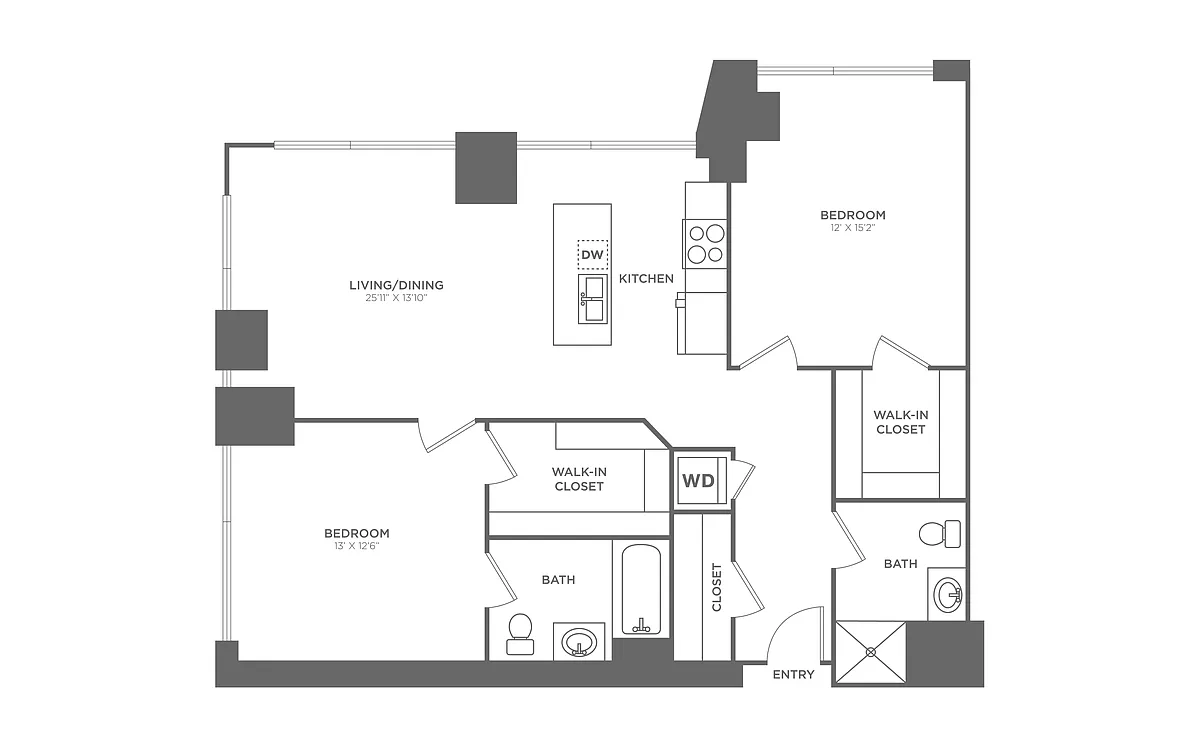 Floor plan 2 Bed/2 Bath-B2