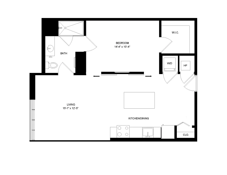 Floor plan Open 1 Bed-1 Bath-P6