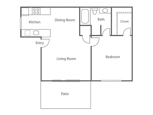 Floor plan 1 BD/1BA